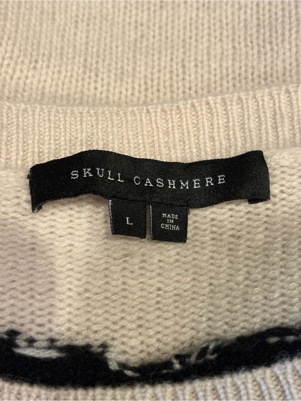 Skull Cashmere Ivory Skull Aztec Print 100% Cashmere Crew Neck Sweater-Large - Picture 5 of 7